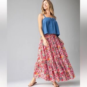 Natural Life Flora Convertible Cotton Maxi Skirt Dress XL Bright Pink Floral